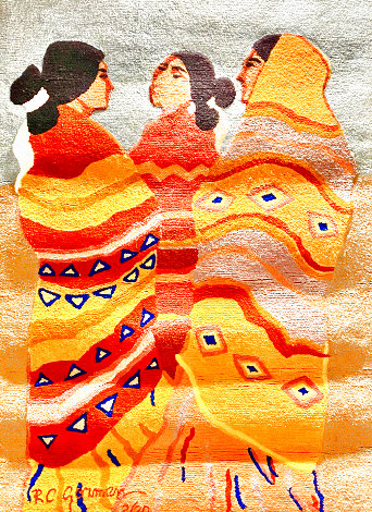 Gossips Wool Tapestry 1979 60x79 Huge Tapestry - R.C. Gorman