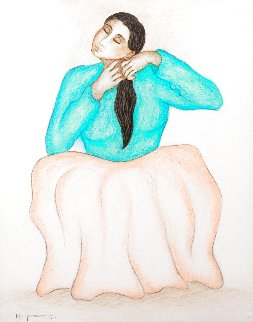 Seated Woman Braiding Her Hair 1982 38x32 Works on Paper (not prints) - R.C. Gorman
