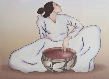Woman With Tulip Bowl (State II) 1981 Limited Edition Print - R.C. Gorman Woman With Tulip Bowl (State II) 1981 Limited Edition Print - R.C. Gorman