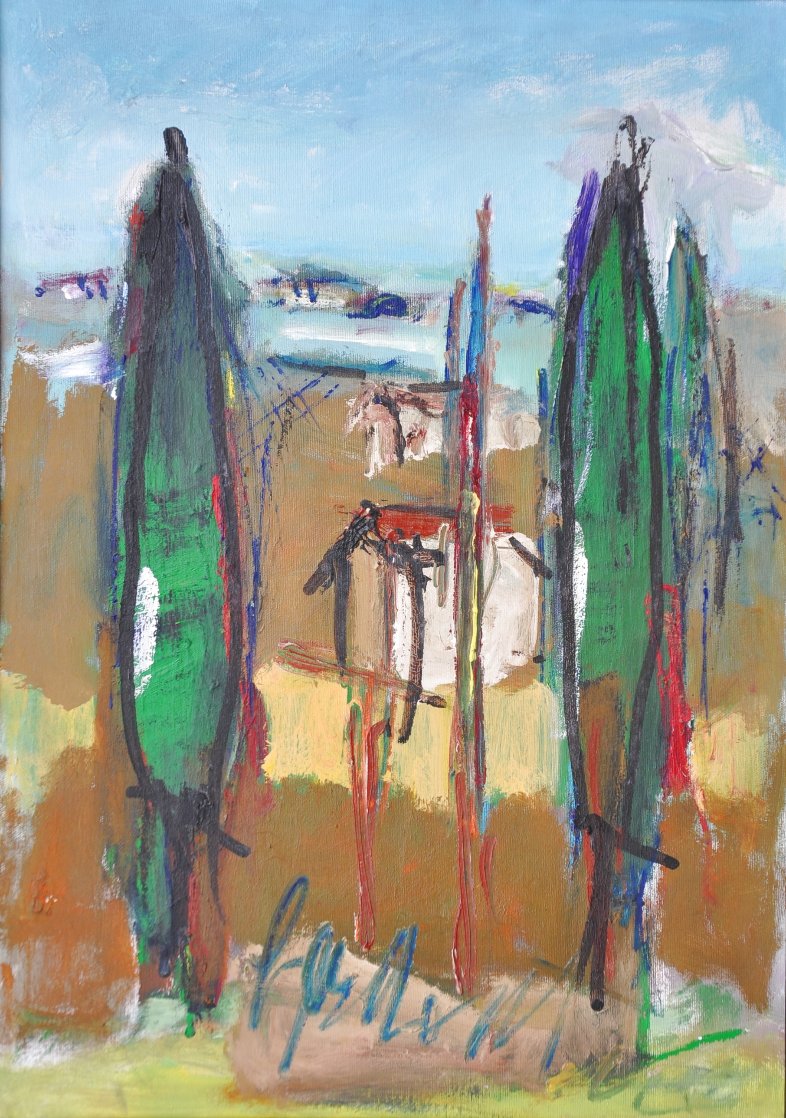 Among the Cypresses 1991 28x19 Original Painting by Tonino Gottarelli