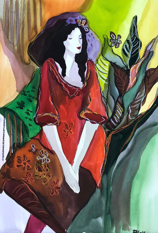 Untitled (Woman Red Shirt) Watercolor 21x14 Works on Paper (not prints) - Patricia Govezensky