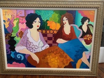 At the Cafe 2006 32x43 Huge Original Painting - Patricia Govezensky