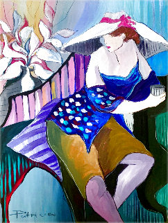 Woman in Blue 1988 42x30 Huge Original Painting - Patricia Govezensky