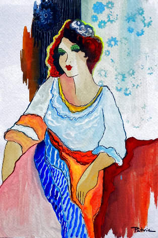 Untitled Portrait of a Woman Watercolor 20x17 Original Painting - Patricia Govezensky