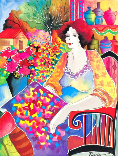 Lady with Flower View 2004 Embellished Limited Edition Print by Patricia Govezensky