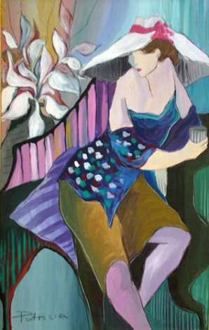 Woman in Blue 1988 30x42 Huge Original Painting - Patricia Govezensky