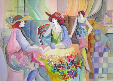 Untitled Women at Table 1979 37x44 Huge Watercolor - Patricia Govezensky