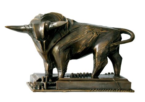 Cubistic Bull Depicted as Mars Bronze Sculpture 2009 14 in Sculpture - Igor Grechanyk