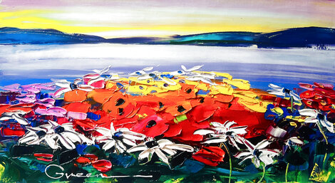 Untitled 3 Floral - 12x22 Original Painting - Maya Green