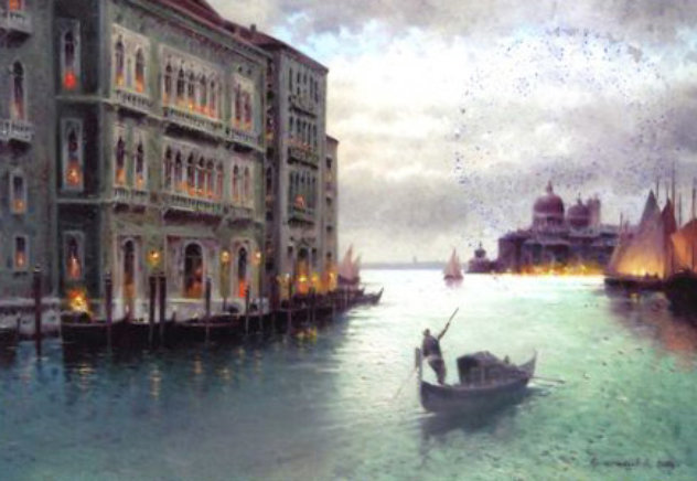 Evening on Venice Canal 2014 19x24 - Italy Original Painting by Vasily Gribennikov