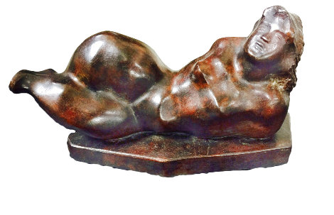 Reclining Figure Bronze Sculpture 1981 15 in w/ Sketch Sculpture - Chaim Gross