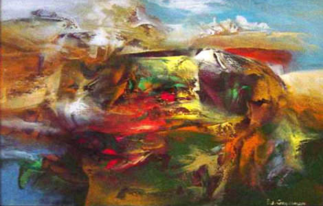 Genesis 2004 36x31 Original Painting - Eduard Grossman