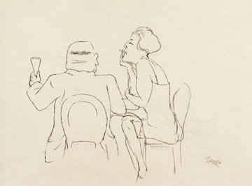 Man and Woman in Cafe Drawing 1925 15x20 Drawing - George Grosz Man and Woman in Cafe Drawing 1925 15x20 Drawing - George Grosz