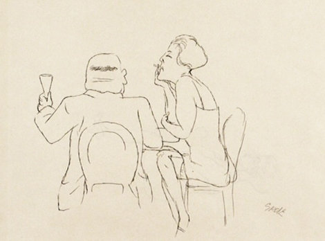 Man and Woman in Cafe Drawing 1925 15x20 Drawing - George Grosz