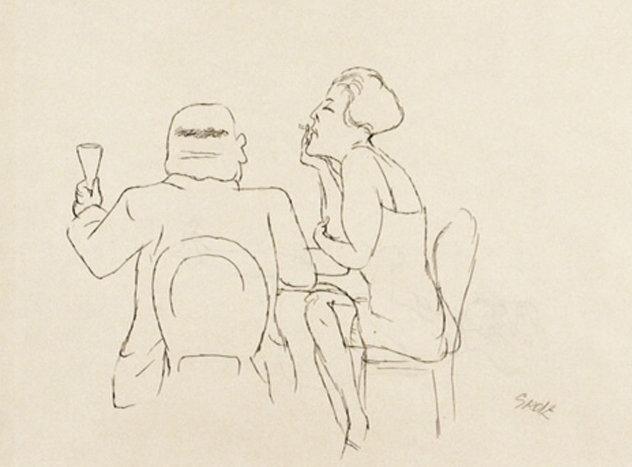 Man and Woman in Cafe Drawing 1925 15x20 Drawing by George Grosz