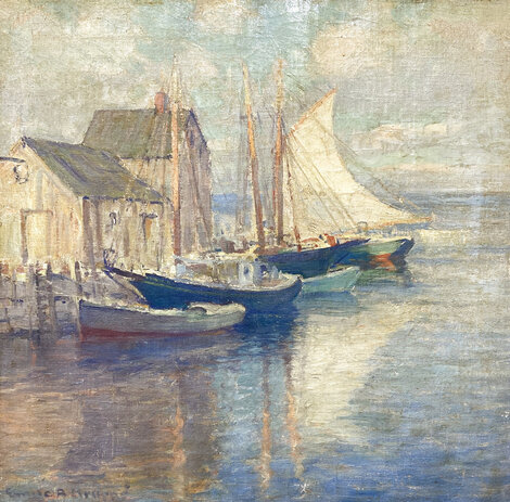 Untitled Harbor Scene 27x27 Original Painting - Emile Albert Gruppe