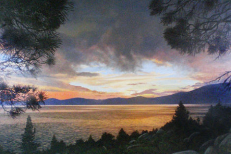 A Summer Dream Sunset, Lake Tahoe 1985 32x52 Huge - California Original Painting - Jean Guay