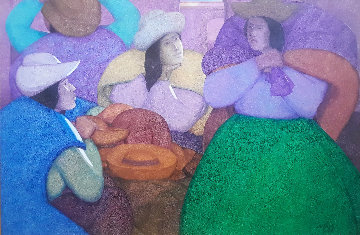 Cholas Vendedoras De Sombreros 1985 47x66 Super Huge Original Painting - Ernesto Gutierrez Cholas Vendedoras De Sombreros 1985 47x66 Super Huge Original Painting - Ernesto Gutierrez
