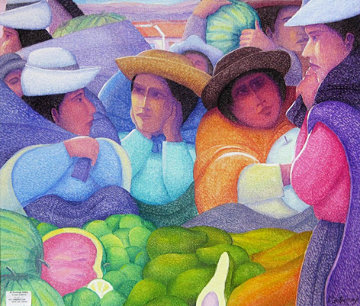 Market 2010 35x40 Original Painting - Ernesto Gutierrez Market 2010 35x40 Original Painting - Ernesto Gutierrez
