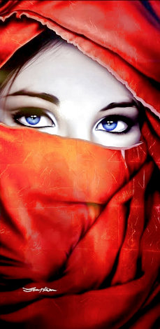 Red Veil with Blue Eyes Unique 2019 40x20 Limited Edition Print - Patrick Guyton