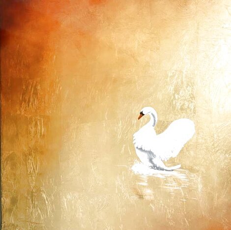 Gold Swan 2013 37x37 -  Oil on Metal Original Painting - Patrick Guyton