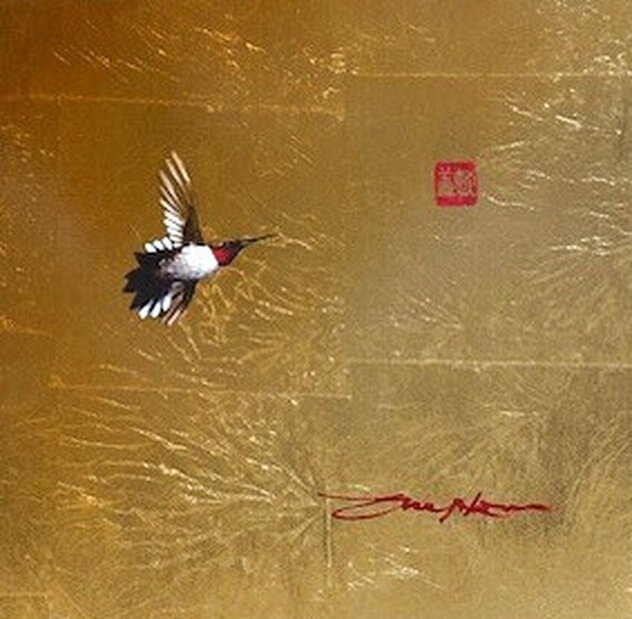 Goldie with Red Chop Unique 2016 20x20 - Framed Mixed Media on Aluminum HS by Patrick Guyton