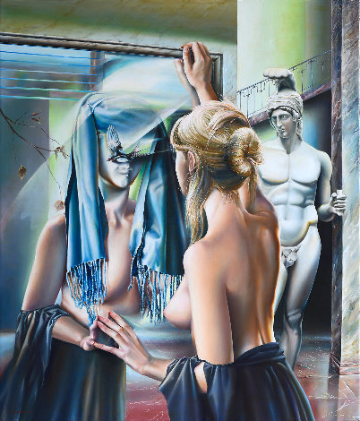 Mirror 2009 41x35 Huge Original Painting - Victor Hagea