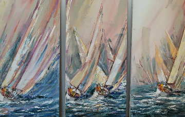 Sail Boat Race 1985 48x24 Original Painting - Kerry Hallam Sail Boat Race 1985 48x24 Original Painting - Kerry Hallam
