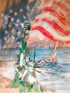 Liberty 40x33 Nautical Chart Original Painting - Kerry Hallam Liberty 40x33 Nautical Chart Original Painting - Kerry Hallam