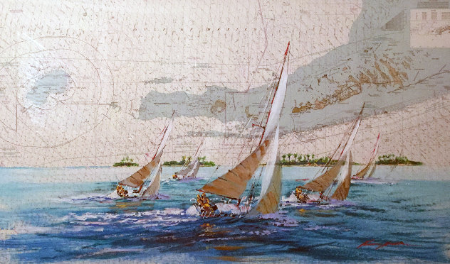 Sombrero Key Nautical Chart 38x56 Florida Original Painting by Kerry Hallam