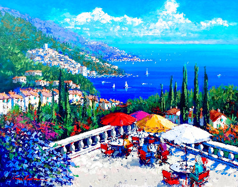 Terrace Repas 1997 41x47 - Huge Original Painting - Kerry Hallam