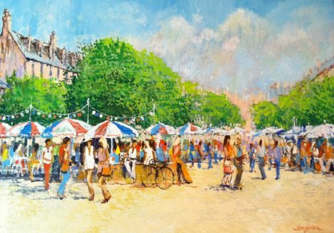 French Beach Scene 1990 16x23 - France Original Painting - Kerry Hallam