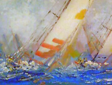 Untitled (Sailboats) 1998 13x40 Original Painting - Kerry Hallam