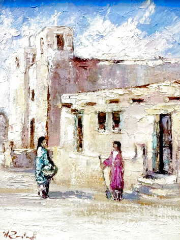 Gossip in Acoma 24x20 - New Mexico Original Painting - Hans Ressdorf