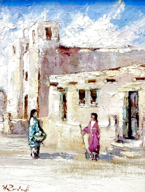 Gossip in Acoma 24x20 - New Mexico Original Painting by Hans Ressdorf