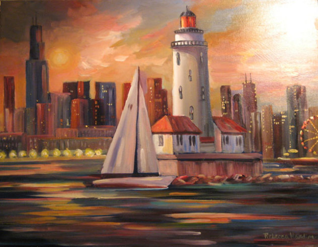 Lakefront Lighthouse Chicago 2008 22x28 Original Painting by Rebecca Hardin