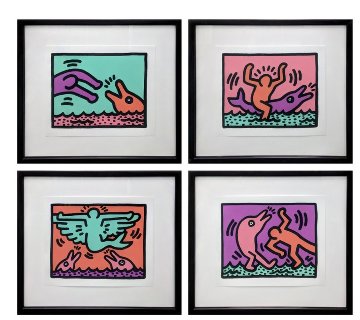 Pop Shop V Quad 1989 - Framed Set of 4 Limited Edition Print - Keith Haring