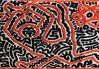 Running Man and Galaxy Art Tapestry 1985 39x59 HS Tapestry by Keith Haring - 0 Running Man and Galaxy Art Tapestry 1985 39x59 HS Tapestry by Keith Haring - 0