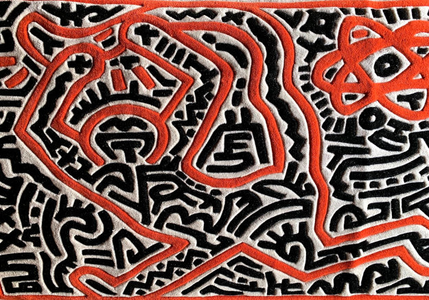 Running Man and Galaxy Art Tapestry 1985 39x59 HS Tapestry - Keith Haring