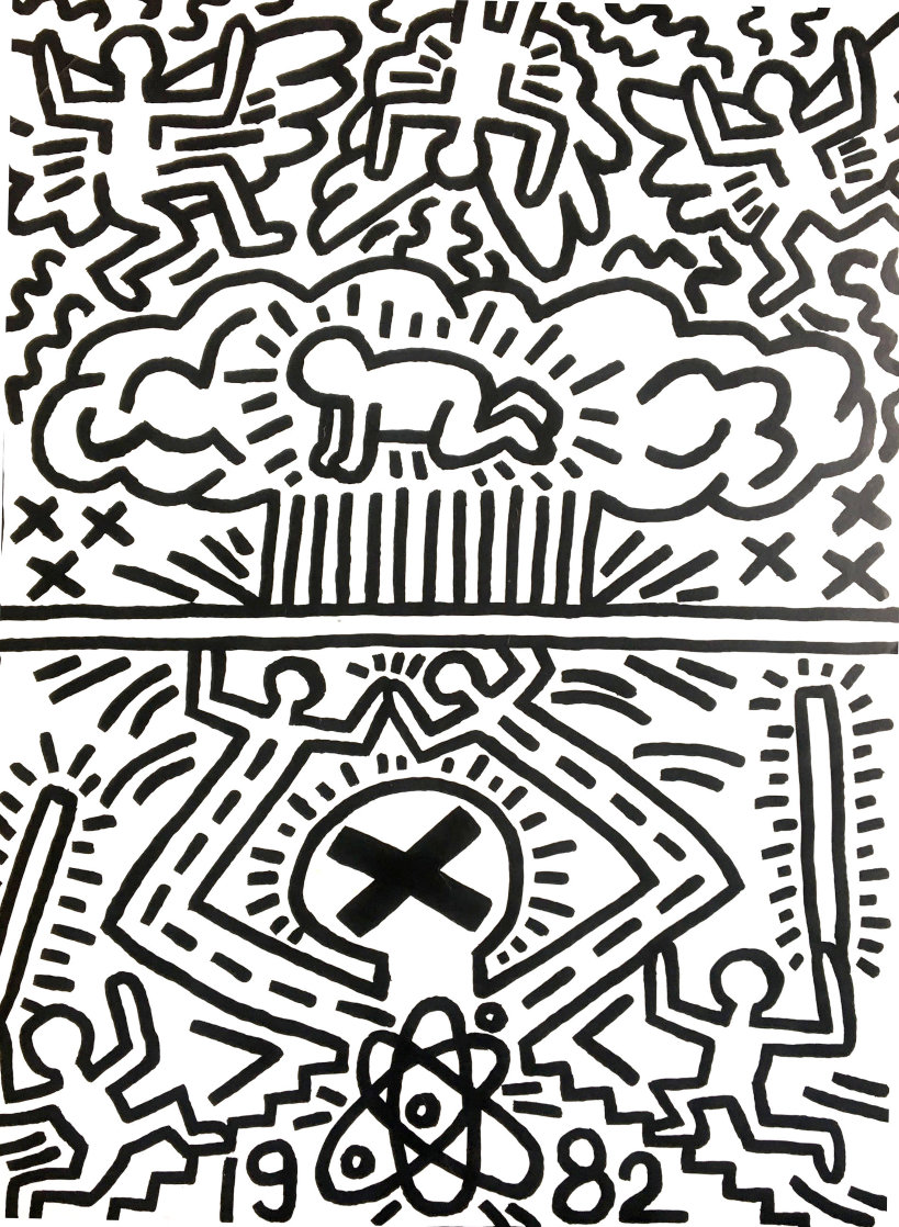 Poster For Nuclear Disarmament Poster 1982 Hand Signed - Signed Twice Limited Edition Print by Keith Haring