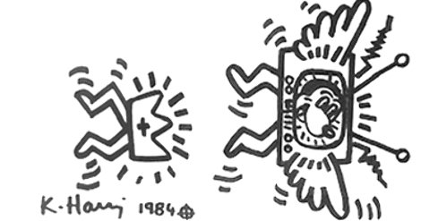 Untitled Double Sided Mickey Mouse TV Drawing  1984 Hand Signed - Double Sided Works on Paper (not prints) - Keith Haring