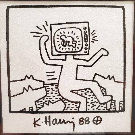 Untitled Pop Art Portrait 1988 12x12 HS Drawing - Keith Haring