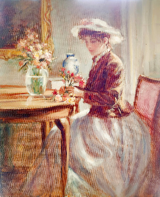 Arranging Flowers 1985 26x23 Original Painting by Gregory Frank Harris