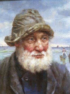 St. Ives Fisherman 2009 22x9 - England Original Painting - Gregory Frank Harris