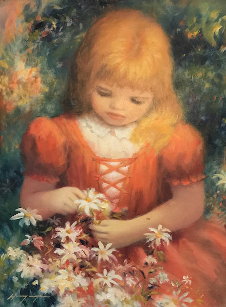 Untitled (Little Girl in Orange Dress) Original Painting by Harry Myers