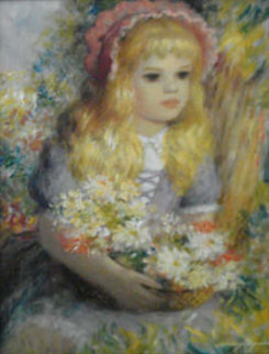 Pretty Blonde Girl with Basket 16x12 Original Painting - Harry Myers Pretty Blonde Girl with Basket 16x12 Original Painting - Harry Myers