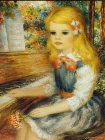 Blonde Girl and Piano '80's 12x16 Original Painting - Harry Myers