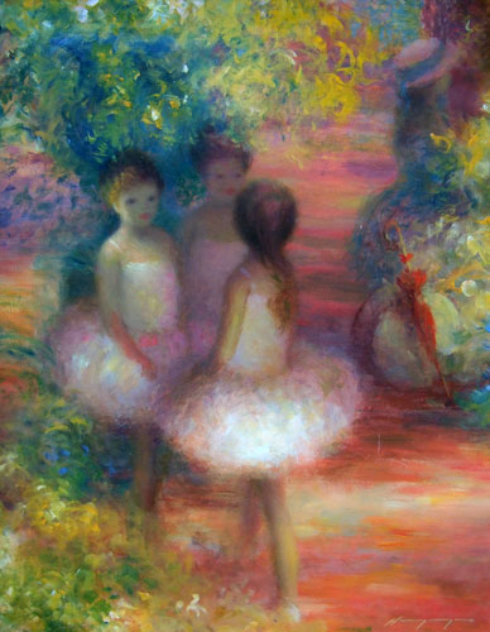 3 Young Ballerinas 16x12 Original Painting by Harry Myers