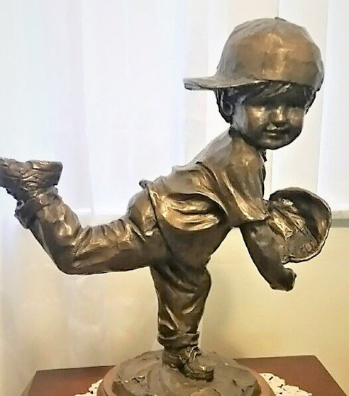Baseball Player Bronze Sculpture 17 in by Corinne Hartley - For