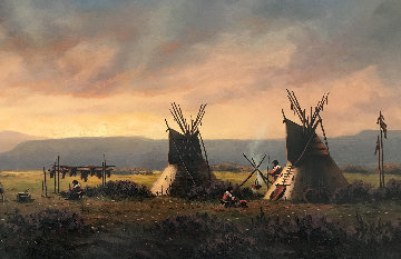 Untitled Western Painting 1982 15x30 Original Painting - Heinie Hartwig Untitled Western Painting 1982 15x30 Original Painting - Heinie Hartwig